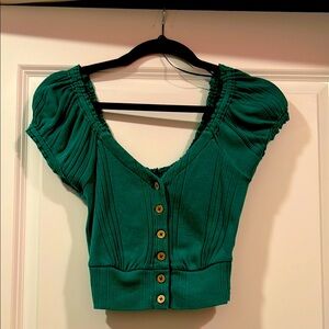 We the Free green off-shoulder cropped top Size XS